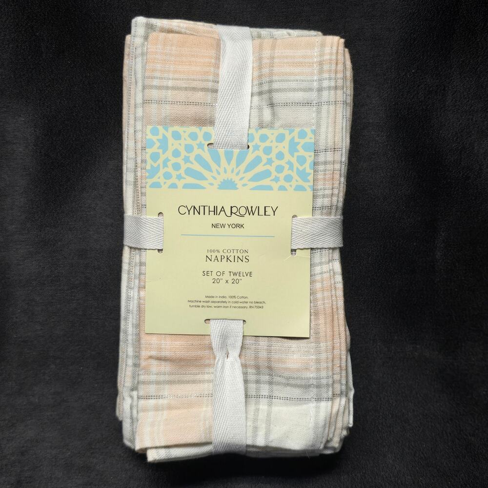 Cynthia Rowley 100% Cotton Napkin Set of Twelve 20" x 20" Napkins